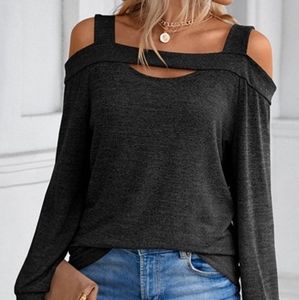 Black Cold-Shoulder Long Sleeve Top